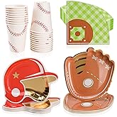 Lingringdcy 125 Pieces Baseball Party Decoration Tableware Set Baseball Field Disposable Napkins Plates and Cups for Baseball Theme Baby Shower Birthday Party Supplies, Serves 25