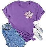 ELDPS Women's Dog Paw Print Shirt: Cute Dog Mom T-Shirt with Casual Short Sleeve