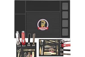 BARBERTOP Barber Mat for Clippers, 4*Magnetic Barber Mats 17.7 x 11.8 inch - Flexible, Anti-Slip Organizer Tool Mat for Barbershop Salon Hairstylist, Storage for Clippers, Guide Combs, Scissors...