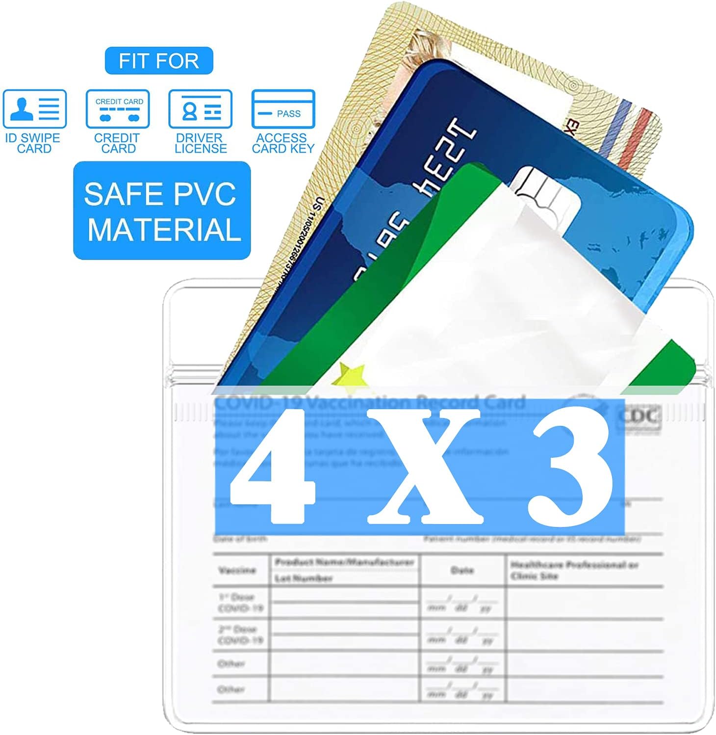 10 Pack-Card Protector, 4×3 in Waterproof Cards Holder Horizontal Badge I’D Name Tag, Clear PVC Sleeve with Resealable Zip : Office Products
