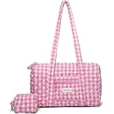 Top Zipper Gingham Quilted Bag Small Tote Bag for Women, Gingham Tote Bag with Coin Purse, Quilted Cotton Shoulder Bag