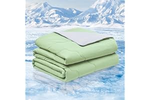 Homelike Moment Twin Size Cooling Comforter Blanket for Hot Sleepers, Lightweight Ice Cool Blanket Comforter Double Sided Soft Breathable Green/Grey