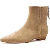 NBZKBNG Women's Suede Low Block Heel Ankle Boot with Back Zip Retro Comfortable Chunky Heel Pull On Pointed Toe Dress Short Boots for Daily Office Wedding