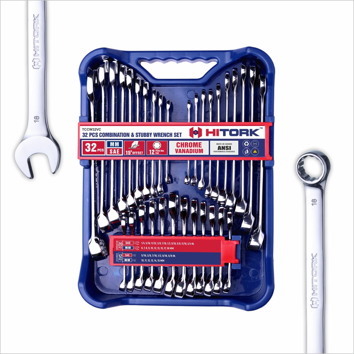 HITORK 32-Piece SAE & Metric Combination Wrench Set
