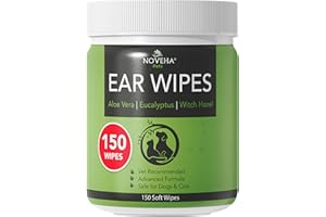 NOVEHA 150PCs Dog Ear Cleaner Wipes, Daily Ear Cleaner for Dogs & Cats - Stop Ear Itching with Aloe, Eucalyptus & Witch Hazel Ear Wipes for Dogs - for Odor Control, Dirt and Wax Removal, Unscented
