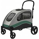 Garvee Extra Large Dog Stroller with Steel Pipe Frame, Wheels, Brakes, Shock Absorption, Foldable Design - Green