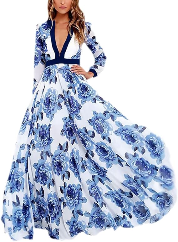 BOLAWOO77 Maxi Skirt Summer Women's VNeck Long Fashion Brands Sleeve