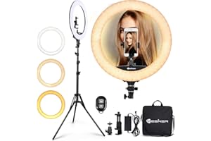 YESKER Ring Light 18 Inch LED Ringlight Kit with 73 inch Tripod Stand with Phone Holder Adjustable 3200-6000k Color Temperature Circle MUA Lighting for Camera for Vlog, Makeup,Youtobe, Video Shooting, Selfie