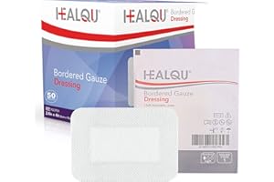 HEALQU Bordered Gauze Island Dressing - 50 Count, 2.4"x4" Sterile Individually Wrapped Gauze Pads with Water-Resistant, Non-Woven Backing - Soft and Breathable Wound Dressing for First Aid & Medical