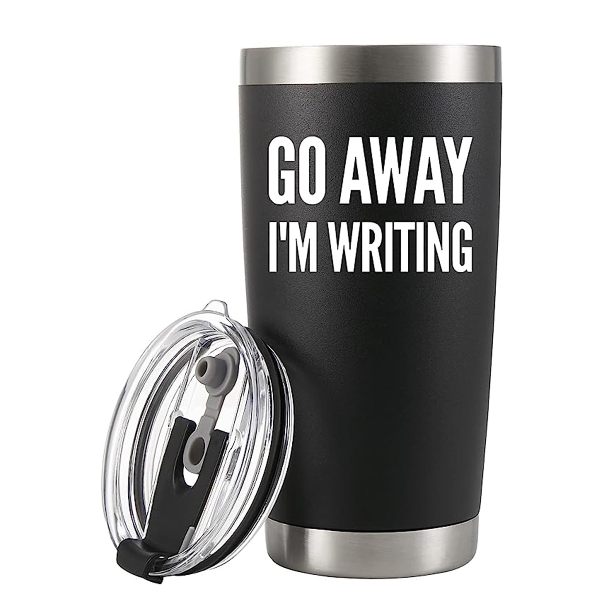 Panvola 'Go Away, I'm Writing ' Vacuum Insulated Tumbler Writer Gifts Sarcastic Funny Author Novelist Novel Poet Journalist Drinkware 304 Stainless Steel Travel Mug with Straw (20 oz)