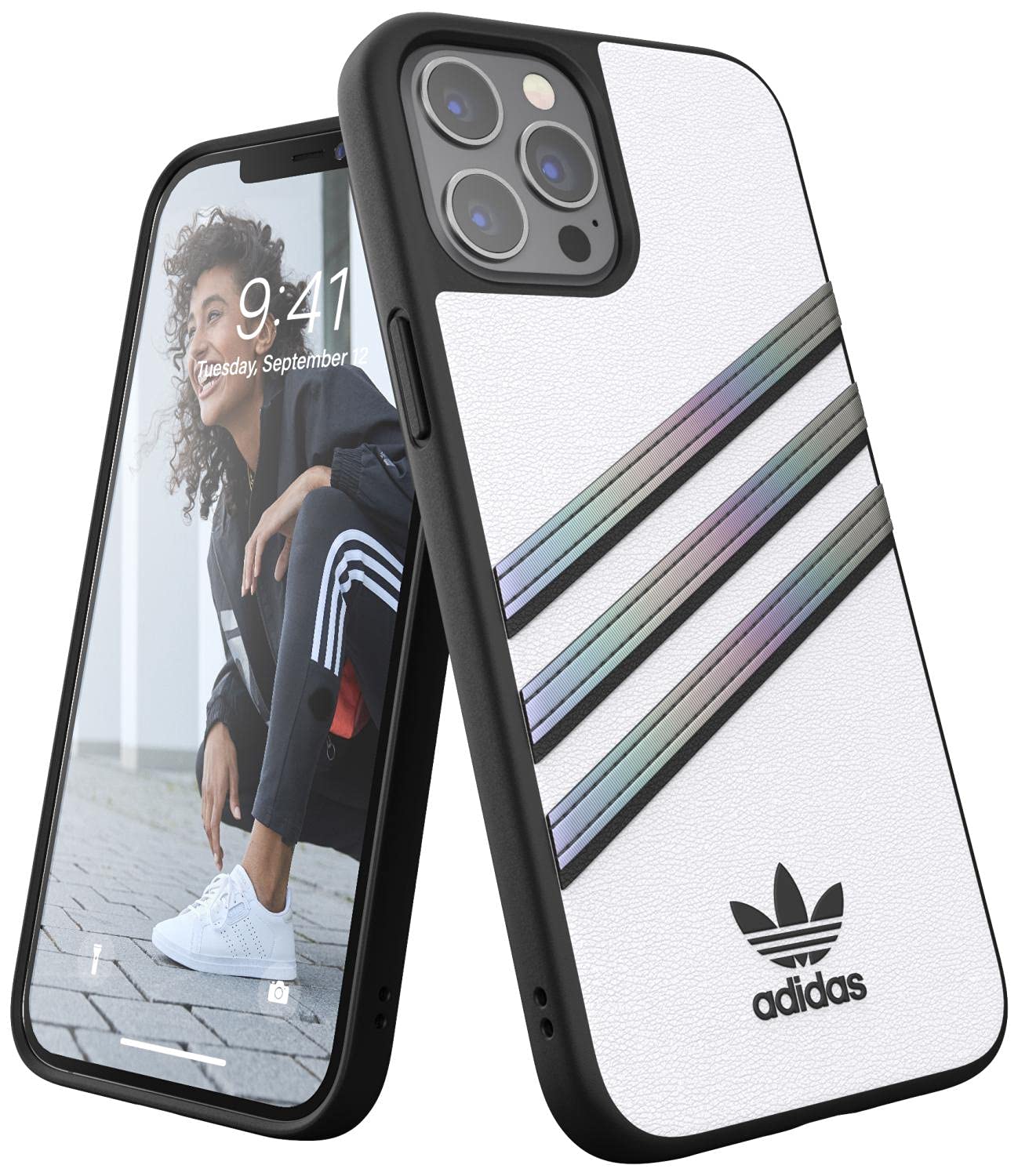 adidas Case Designed for iPhone 12 Pro Max Case, 6.7 Inch, Drop-Tested Cases, Shockproof Raised Edges, Original PU Protective Case, Holographic White