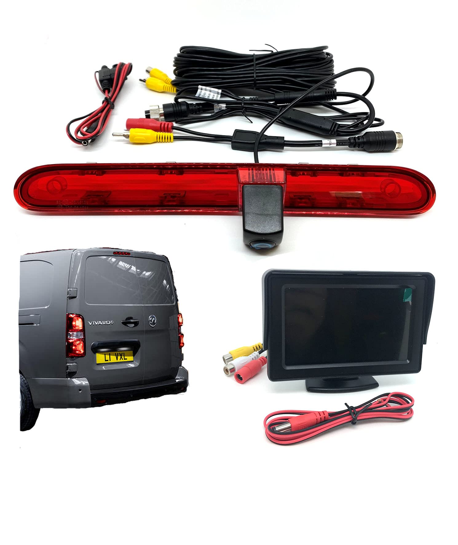 Dolphin Automotive Brake Light Replacement Reversing Camera Fits Vauxhall Vivaro Van 2020 Onwards (Camera With 4.3" Dash Monitor)