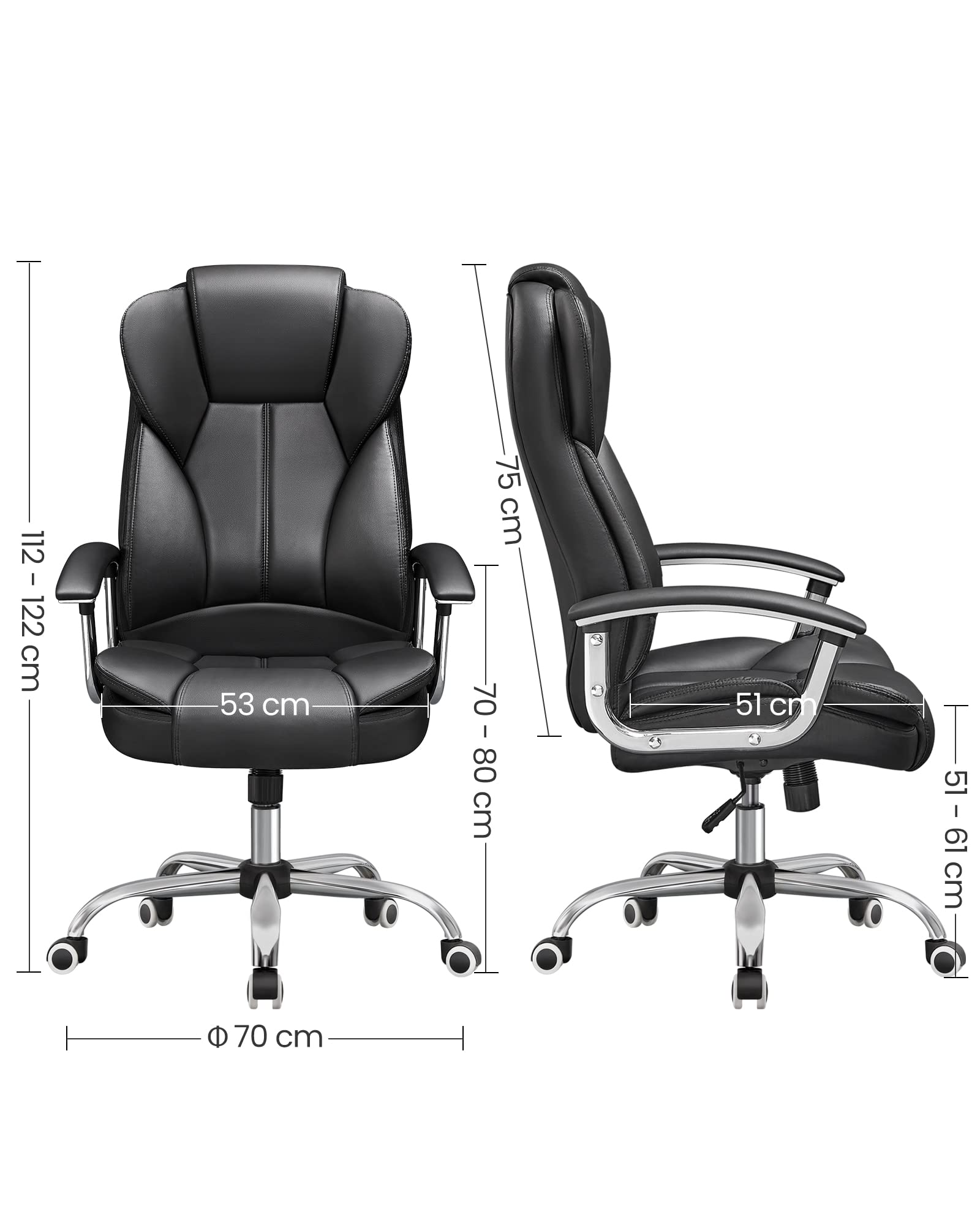 SONGMICS Bürostuhl Chefsessel Drehstuhl Computerstuhl Sitzhöhenverstellung office Stuhl Polsterung, OBG57B 5