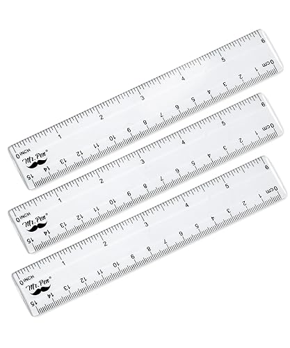 Mr. Pen- Ruler, 6 inch Ruler, Pack of 3, Clear, Plastic, Drafting Tools ...