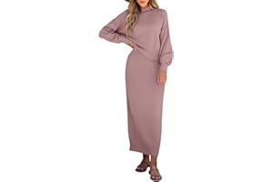 Caracilia Women's 2 Piece Outfits Sweater Skirt Sets Long Sleeve Oversized Tops Matching Maxi Skirts 2024 Knit Fall Dress