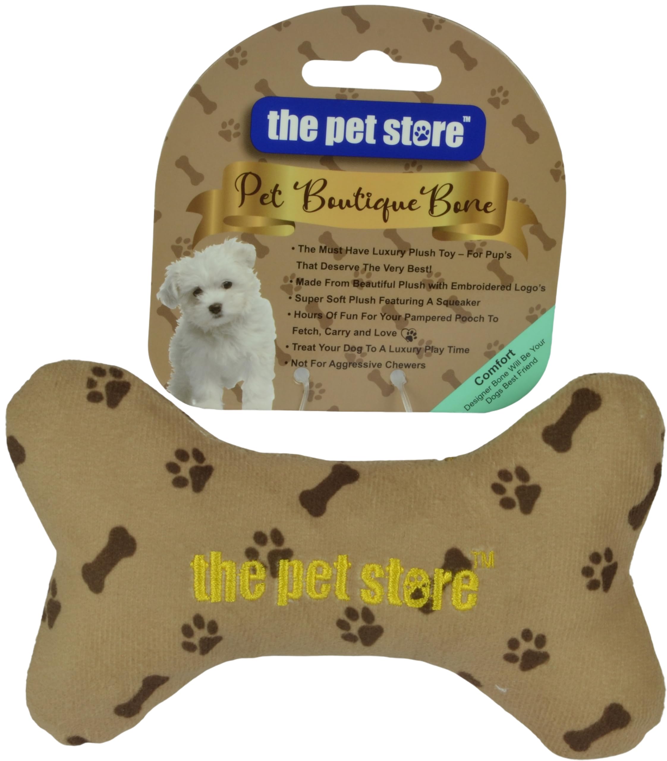 The Pet Store Pet Boutique Super Soft Squeeky Plush Toy Designer Bone Dog Comfort Toy. Ideal for Small Dogs and Puppies.