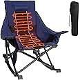 Slendor Oversized Rocking Camping Chair, Heated Camping Chair with 3 Heat Levels, Portable Outdoor Rocker Chair, High Back, Pillow, Carry Bag, Padded, Supports 330 lbs, Navy Blue