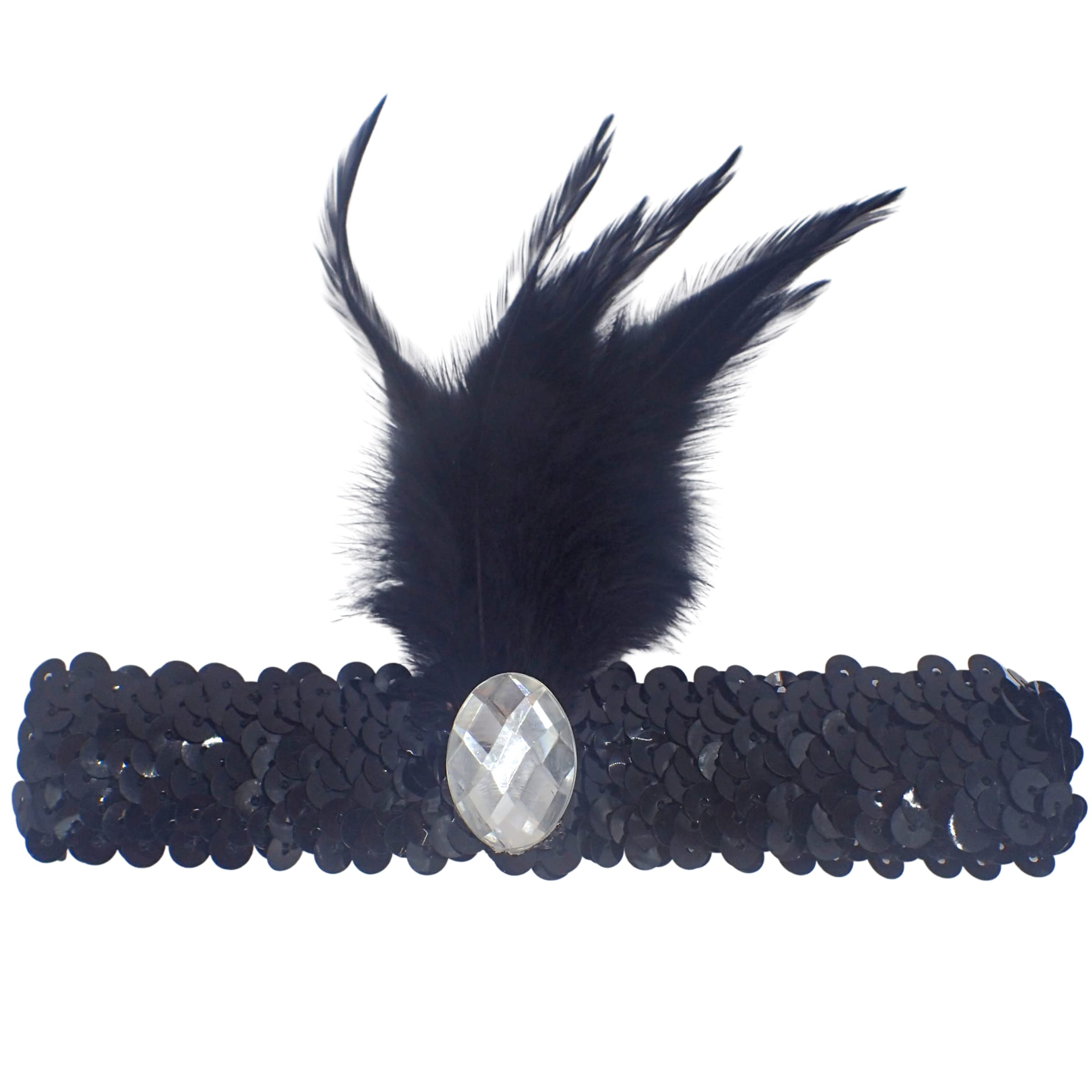 Topkids Accessories 1920s vintage style Flapper Headband with Feathers for Women, 1920s Accessories, Flapper Dress, Hair Accessories, Gatsby accessories women (Black)