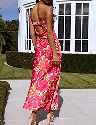 Realtix Summer Satin Print Backless Tube Tops Maxi