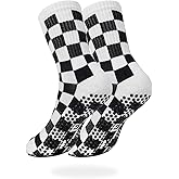 Joyou up 1Pair Socks with Grips for Women Checkered Knit Ankle Yoga Socks, Non Slip Anti-Skid Grippy Dots, Breathable Pilates & Barre Workout Grip (1Black)