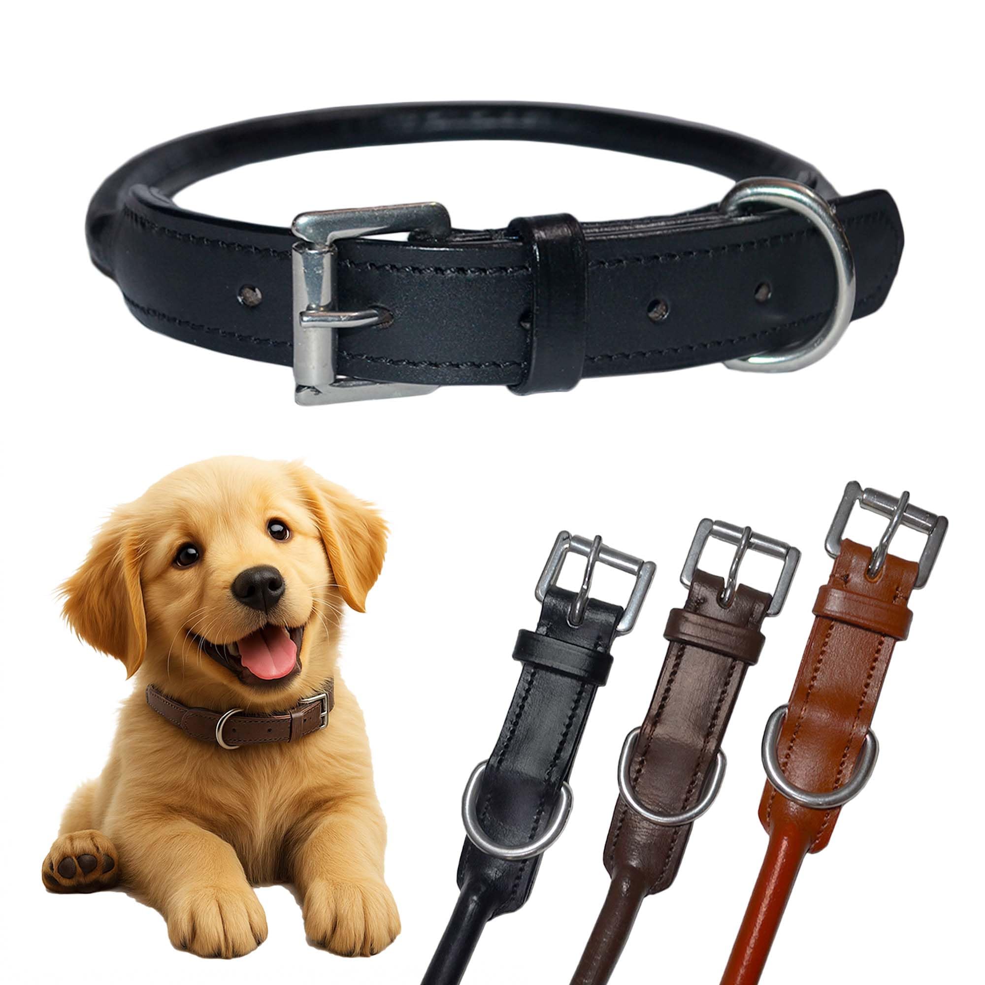 SIE Rolled Leather Dog Collars (20'', Black)