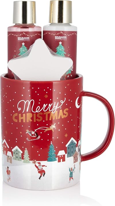 BRUBAKER Cosmetics Bath Set Winter Berry 4pc Gift Mug Women Men