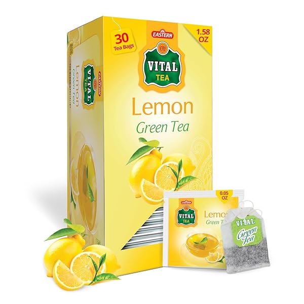 GREEN TEA LEMON, COUNT OF 30 TEA BAGS – FLAVOURFUL TASTE OF GREEN TEA, FRESHLY AND CAREFULLY PACKED WITH ORIGINAL & NATURAL FLAVOUR OF LEMON TEA, AROMATIC GREEN TEA BY VITAL PRODUCTS