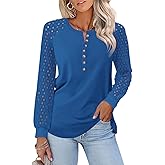 Minetom Women's Lace Long Sleeve Tops Henley Shirts Casual Blouses T Shirts Fall Clothes