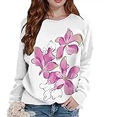 BIVENANT Flower Graphic Sweatshirt for Women Vintage Minimalistic Floral Printed Casual Loose Pullover Crewneck Tops Fall