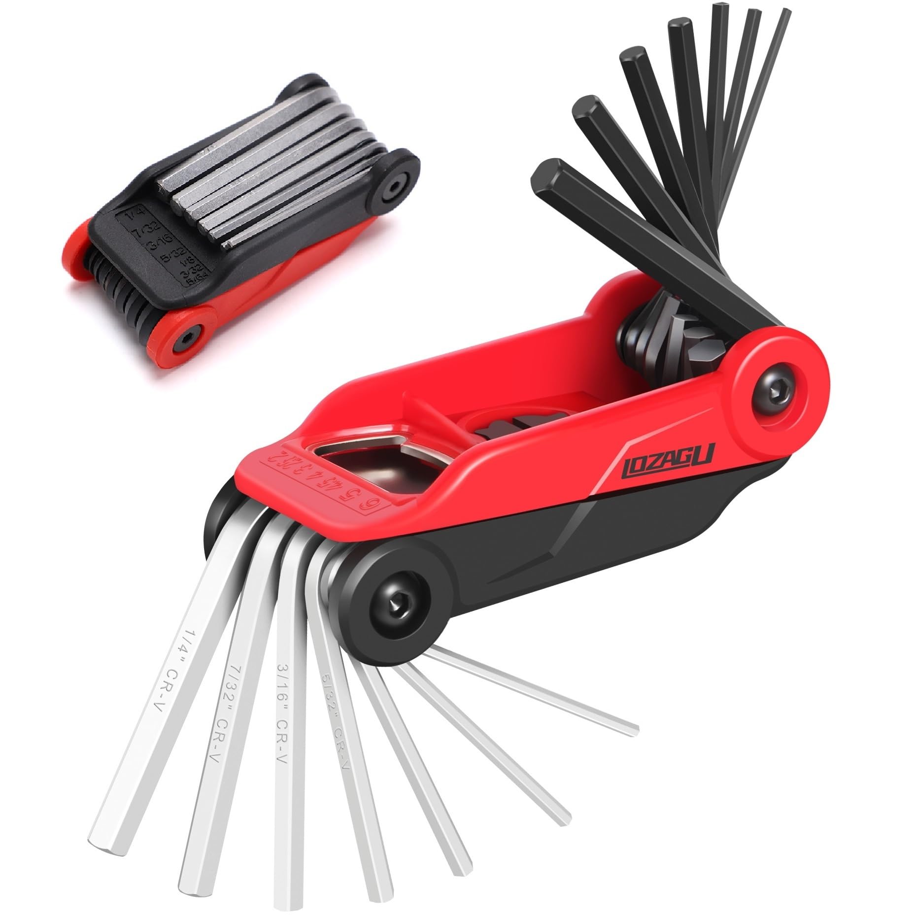Photo 1 of LOZAGU 14PCS Folding Allen Wrench Sets, Metric and SAE Allen Key Set, METRIC 2mm, 2.5mm, 3mm, 4mm, 4.5mm, 5mm, 6mm. SAE 5/64”, 3/32”, 1/8”, 5/32”, 3/16”, 7/32”, 1/4"