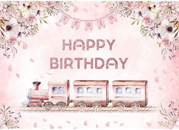 Amazon Allenjoy 7x5フィート リトルピンク トレイン ガールズ ハッピーバースデー 背景 ピンクフラワー 花びら プリンセス 女の子 誕生日背景 パーティー 誕生日デコレーション バックペーパー 背景布 通販