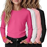 LessonZoo 4 Pack Girls Long Sleeve Shirts Kids Thermal Basic Tops Fleece Lined Crewneck Trendy Fall Layering Tees 5-14 Years