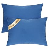 SweetSlubr Small Travel Pillows - 2 Pack, 13"x18" Machine Washable Neck Pillow for Airplane & Long Flight, Breathable Headrest for Nap, Sleeping & Camping, Cushion for Lumbar, Knee, Ankle (Blue)