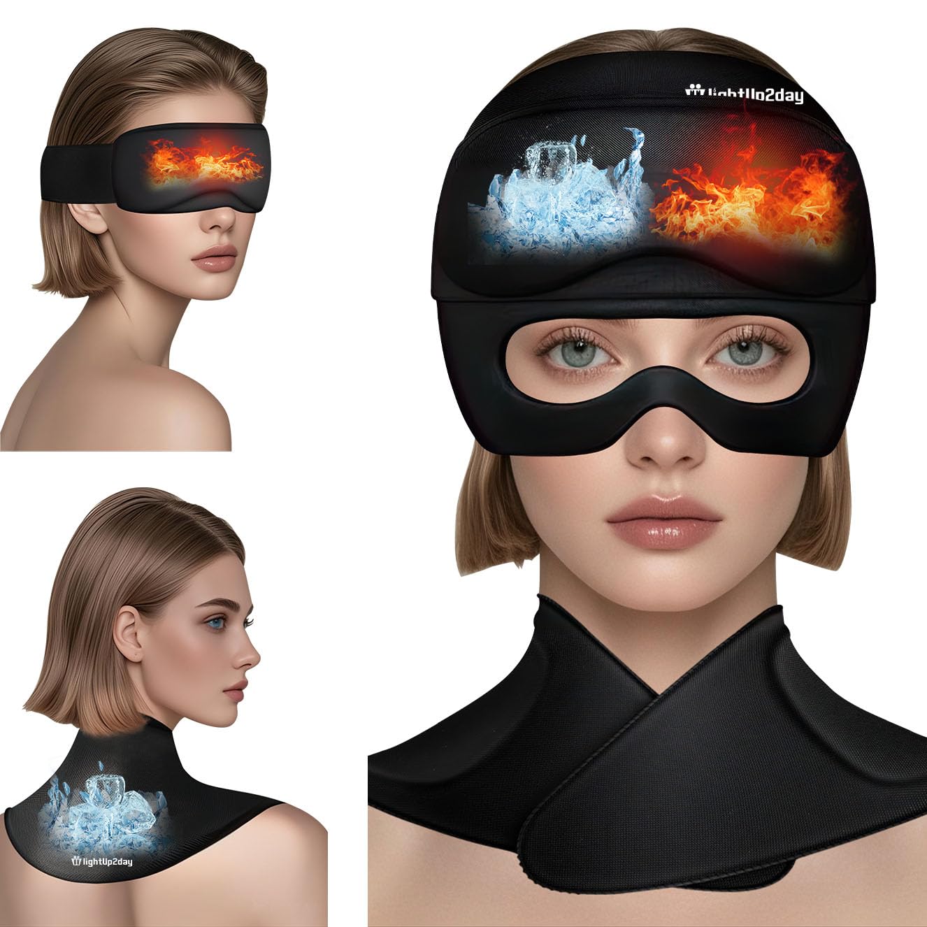 Photo 1 of 3-in-1 Migraine Relief Cap with Neck Ice Pack Wrap & Detachable Ice Eye Masks, Soothing Headache Relief Cap Ice Cold Pack Mask, Cold Heat Compress Reusable Headache Relief Products for Stress Hangover