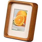 Youncewooder 3x4 Picture Frame with 2x3 Mat - Solid Teak Wood small Cute Frame, Wall & Tabletop Display for Family Photos & Wedding Décor (3x4,Teak)