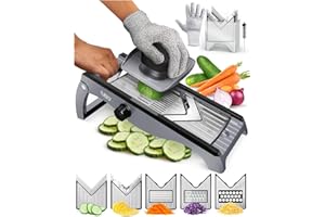 Fullstar 7-in-1 Stainless Steel Mandoline Slicer for Kitchen, Vegetable Slicer, Veggie Chopper & Cheese Grater, Meal Prep Food Storage Container Anti-slip Base & Protective Glove Included - Silver