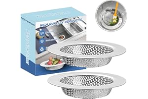 RQYEKDO Kitchen Sink Drain Strainer,2 Pack Stainless Steel Sink Drain Basket with Large Wide Rim 4.4 Inch Diameter,Kitchen Sink Strainer Cover, Hair Food Catcher &Mesh Filter(Silver)