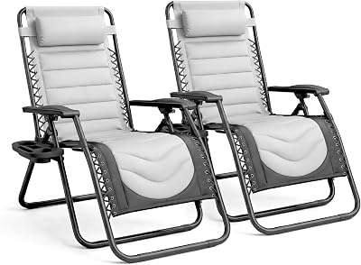 KEPLIN Set of 2 XXL Premium Heavy Duty Padded Zero Gravity Chairs Grey