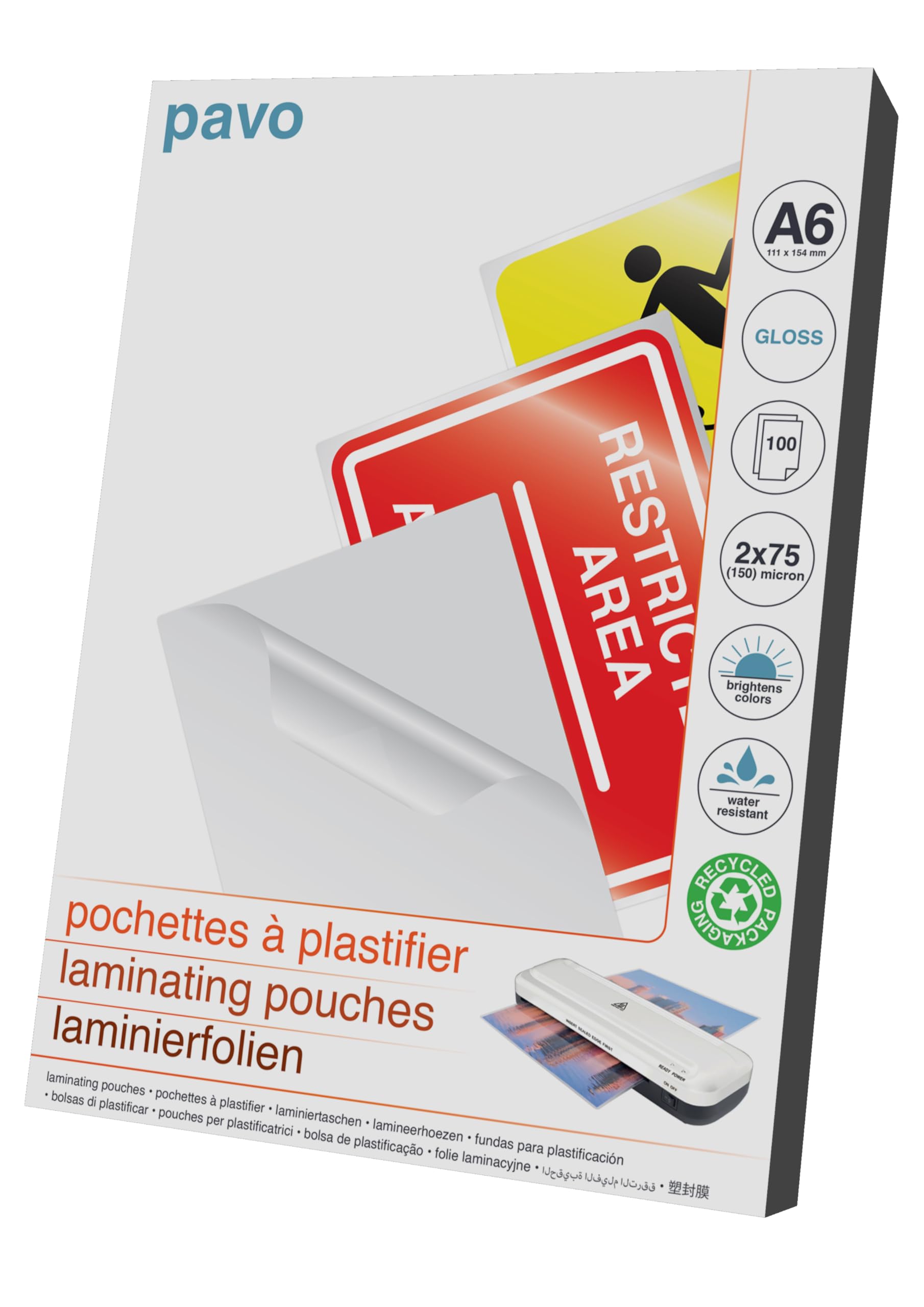 Pavo - Laminating Pouches A6 2x75 mic, Pack of 100 - Gloss