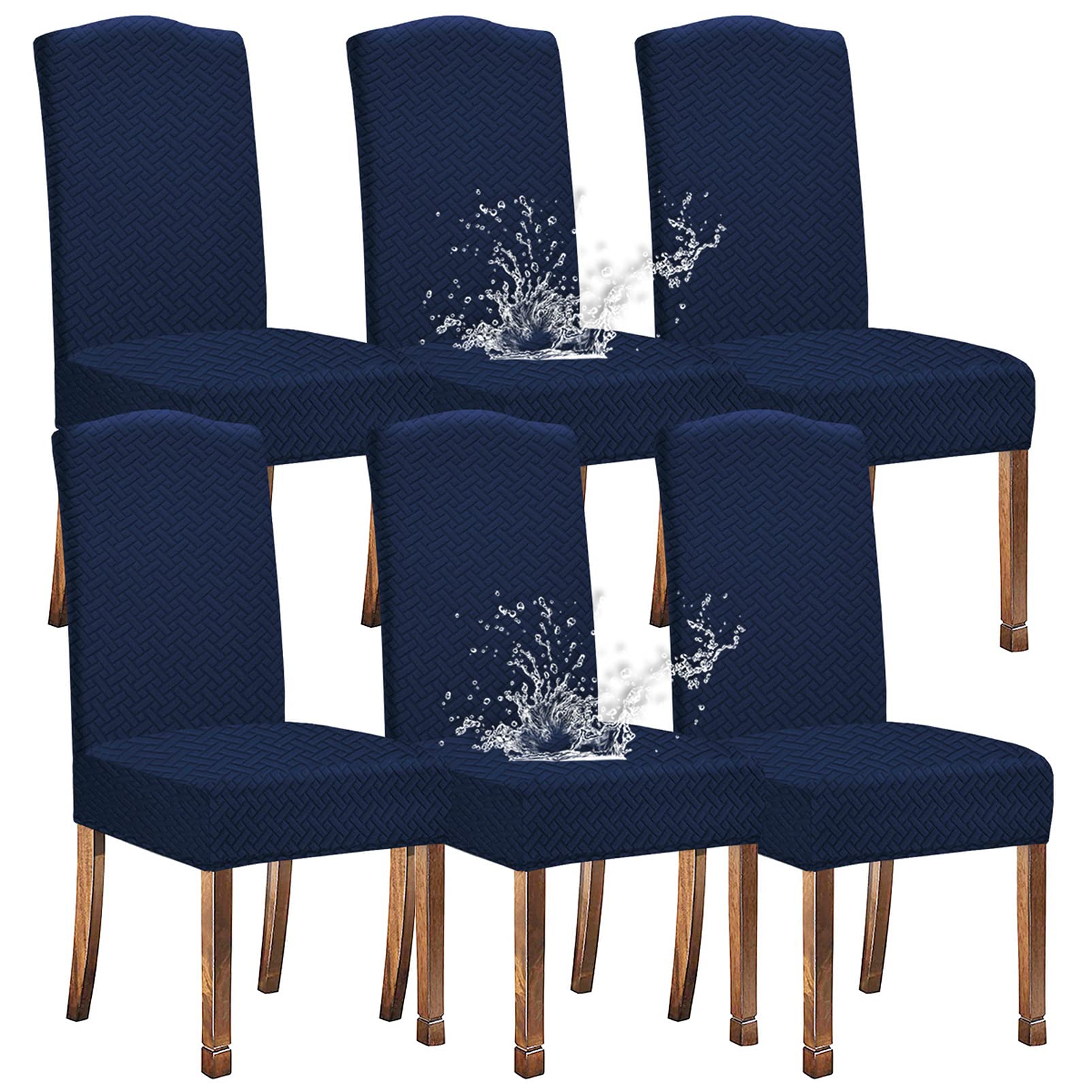 KELUINA Stretch Water-Repellent Twill Jacquard Dining Room Chair Covers Home Decor,Chair Covers for Dining Room Chairs Restaurant Hotel Ceremony (Navy,6 Pieces)