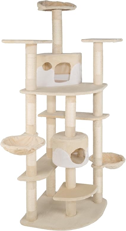 Tectake Arbre à Chat Griffoir Grattoir Geant 2 Grottes Xxl 204cm Diverses Couleurs Au Choix Beige Blanc No 402108