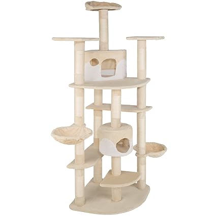 TecTake Katzen Kratzbaum mit XXL Liegemulde | 2 Katzenhäusern | deckenhoch - Diverse Farben -