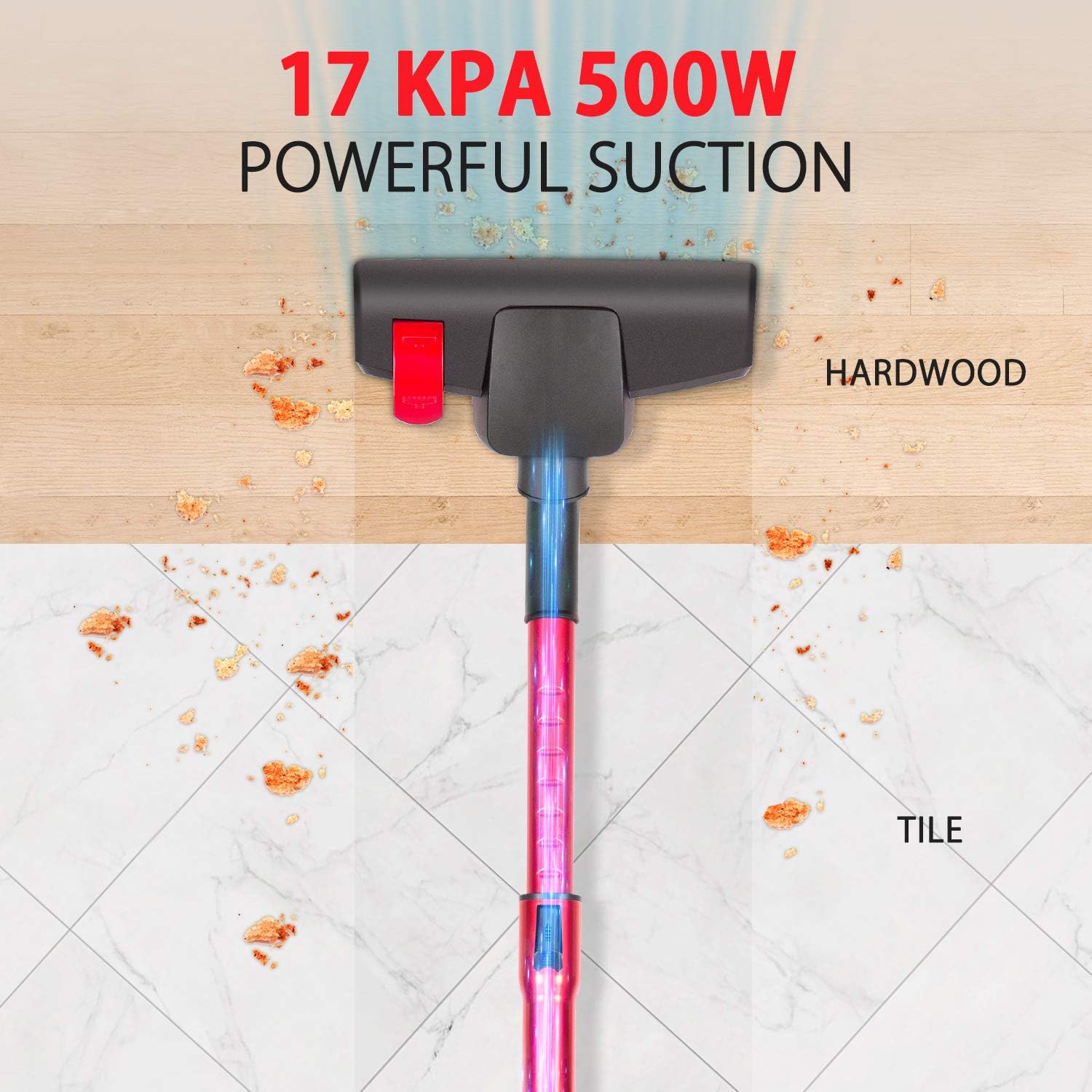 MOOSOO Vacuum Cleaner, 17KPa Strong Suction 4 in 1 Corded Stick Vacuum for Hard Floor with HEPA Filters, D600 -
