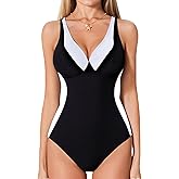 Smismivo Tummy Control Swimsuits for Women Slimming One Piece Bathing Suit Curvy Retro Vintage 2025 Color Block Swim Suit