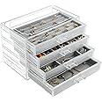 Weiai Acrylic Jewelry Organizer, Clear Jewelry Box with 4 Drawers, Jewelry Case Storage for Women (Gray)