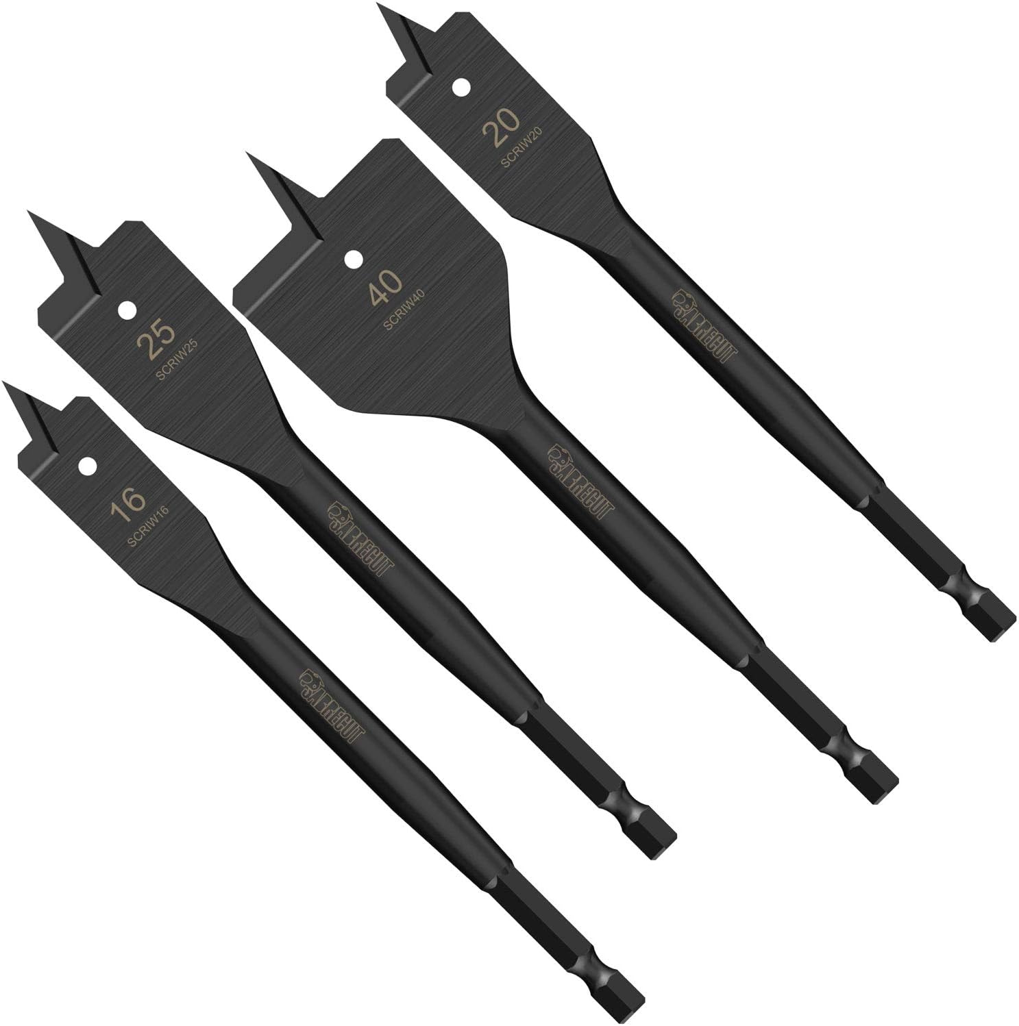 4 x SabreCut SCRIWK1 16mm 20mm 25mm 40mm x 152mm Impact Rated Flat Wood Spade Bits for Softwood Hardwood Chipboard