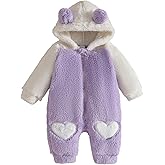 Fnaobai Newborn Baby Girl Bear Outfit Infant Winter Long Sleeve Fleece Jumpsuits Hooded Zipper Hoodies One Piece Snowsuit