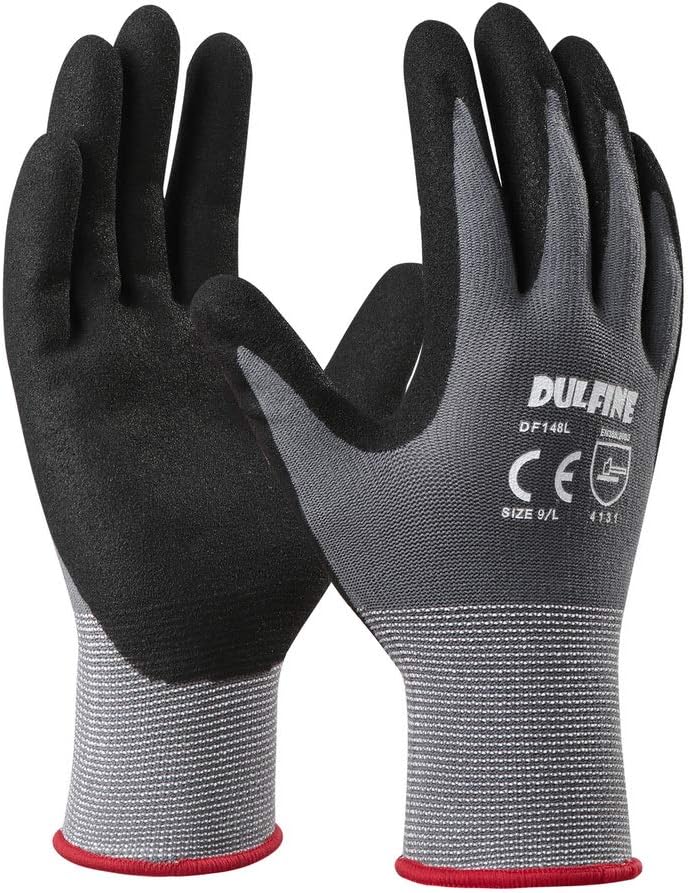Safety Work Gloves MicroFoam Nitrile Coated-3 Pairs Pack, Seamless Knit Nylon Glove with Black Micro-Foam Nitrile Grip, Ideal for General Purpose, Automotive, Home Improvement, Painting(Large) - - 