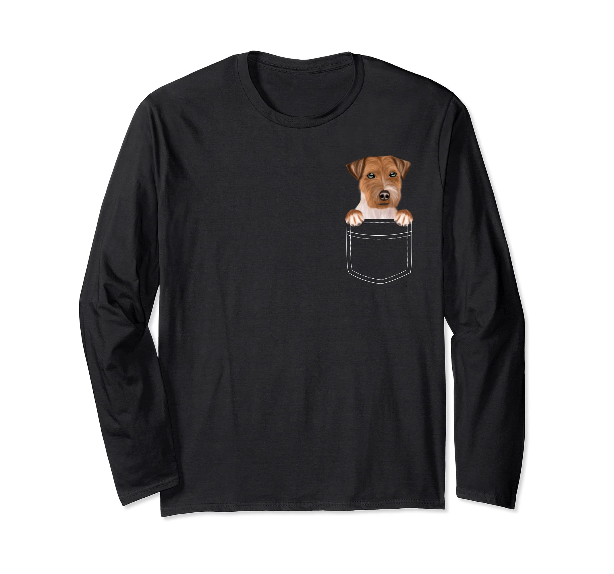 Russell Terrier Dog In Pocket Funny Dog Lover Long Sleeve T-Shirt