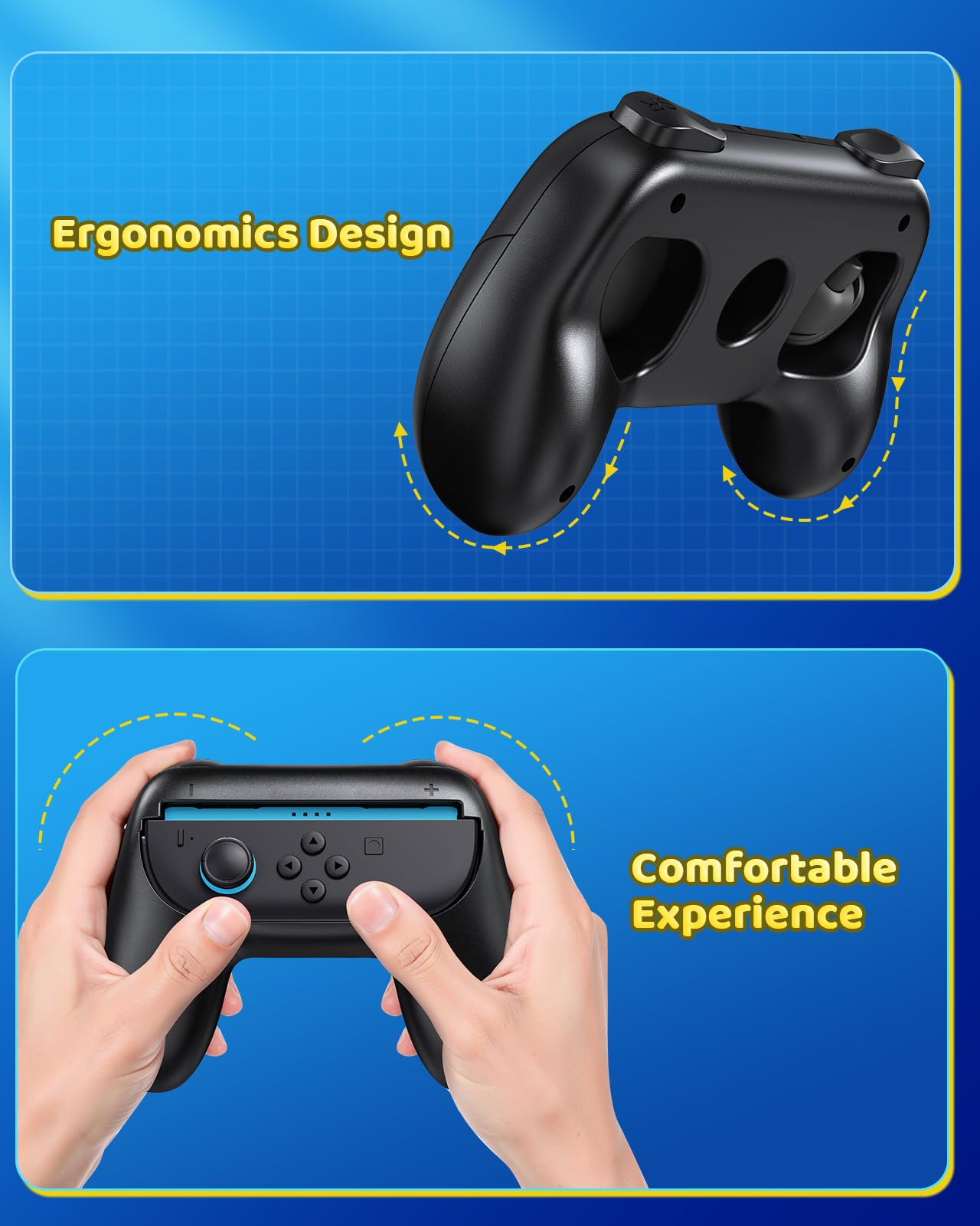 [Both for Switch 2 and 1] FYOUNG Grips for Nintendo Switch 2/1/OLED Controller, Handle Holder for Joycon 2&for Joy con, Dual Size Comfort Ergonomic Grip for Kids&Adults, Family Gaming Accessories